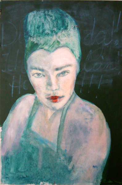 Selbstportait, Lack, Öl auf Baumwolle, 80 x 40cm, 2006